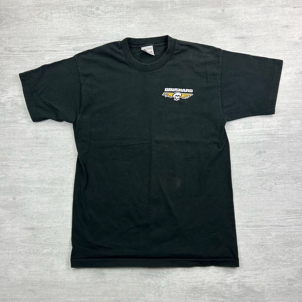 Vintage Y2K Ride Hard Shirt Adult Large Black Motorcycle Biker Skull Angel Wings